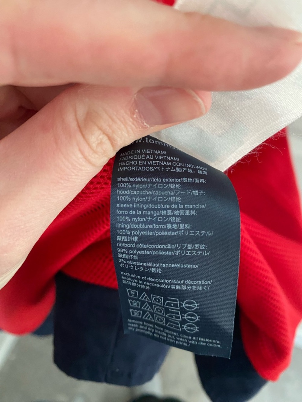 Tommy Hilfiger - Red White Navy Colorblock Zip Windbreaker Cinch Waist Jacket - Picture 4 of 4